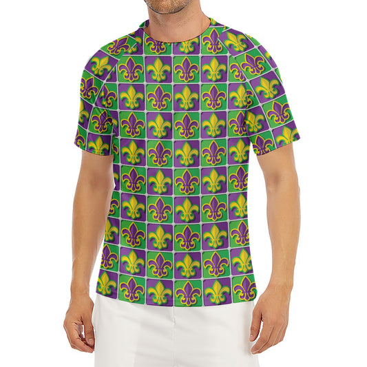 Mardi Gras Fleur De Lis Pattern Print Men's Short Sleeve Rash Guard