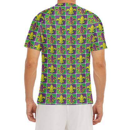 Mardi Gras Fleur De Lis Pattern Print Men's Short Sleeve Rash Guard