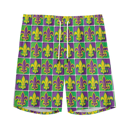 Mardi Gras Fleur De Lis Pattern Print Men's Sports Shorts