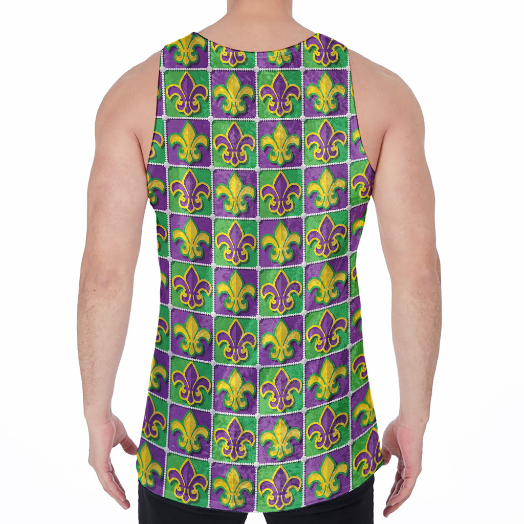 Mardi Gras Fleur De Lis Pattern Print Men's Velvet Tank Top