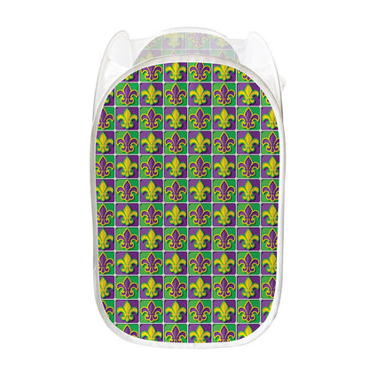 Mardi Gras Fleur De Lis Pattern Print Mesh Laundry Hamper