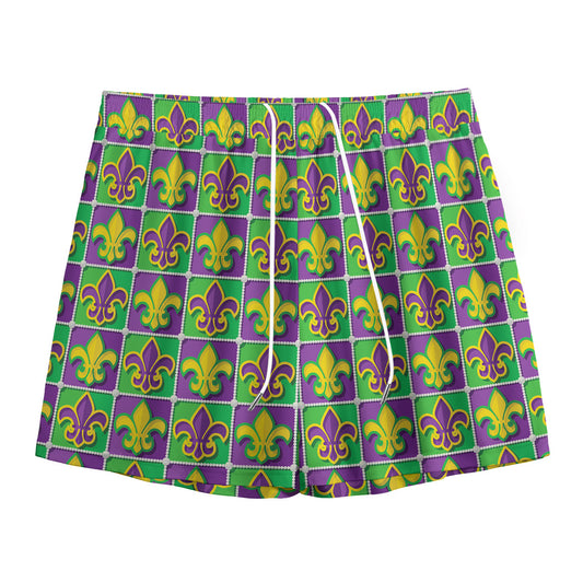 Mardi Gras Fleur De Lis Pattern Print Mesh Shorts