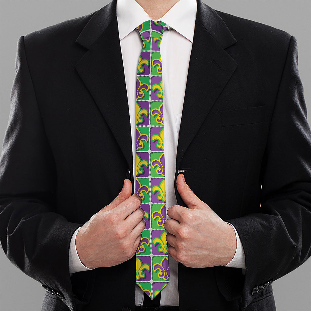 Mardi Gras Fleur De Lis Pattern Print Necktie