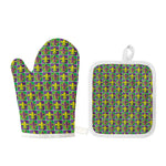 Mardi Gras Fleur De Lis Pattern Print Oven Mitt And Pot Holder Set
