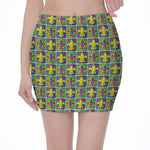 Mardi Gras Fleur De Lis Pattern Print Pencil Mini Skirt
