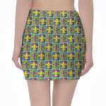 Mardi Gras Fleur De Lis Pattern Print Pencil Mini Skirt
