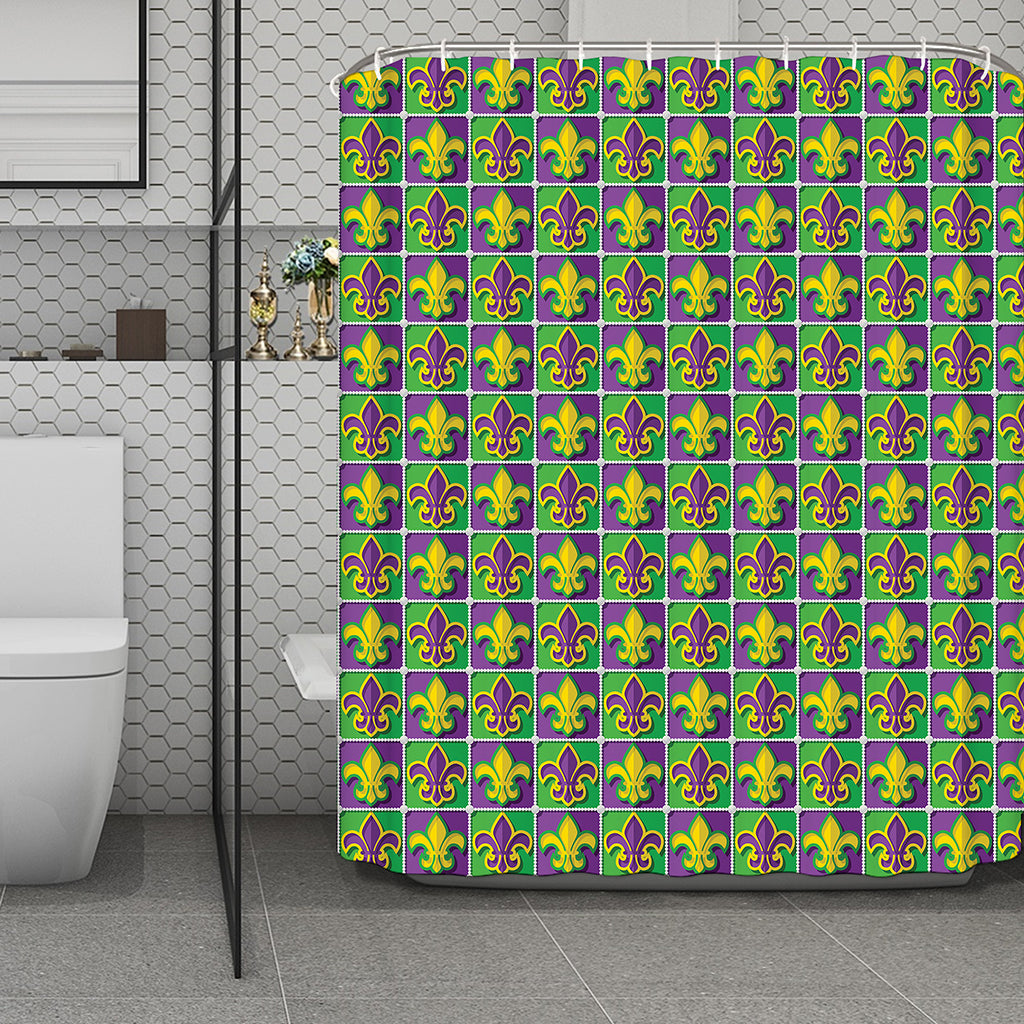 Mardi Gras Fleur De Lis Pattern Print Polyester Shower Curtain