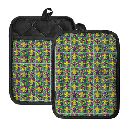 Mardi Gras Fleur De Lis Pattern Print Pot Holders With Pocket