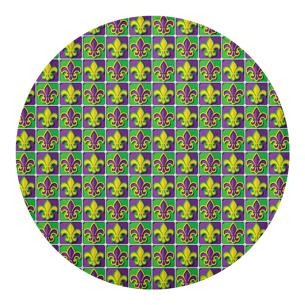 Mardi Gras Fleur De Lis Pattern Print Round Blanket