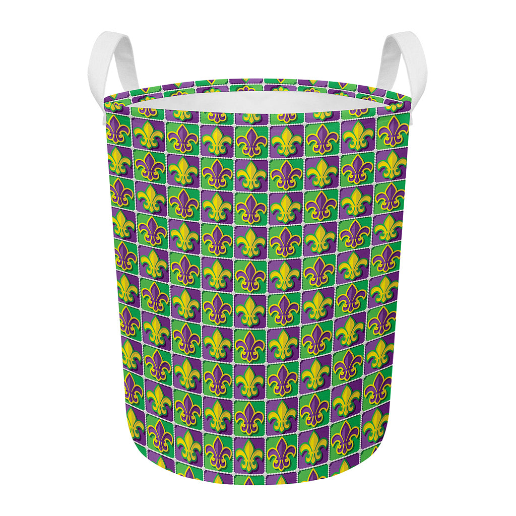 Mardi Gras Fleur De Lis Pattern Print Round Laundry Basket