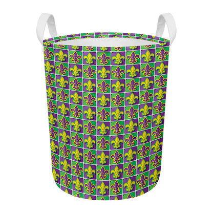 Mardi Gras Fleur De Lis Pattern Print Round Laundry Basket