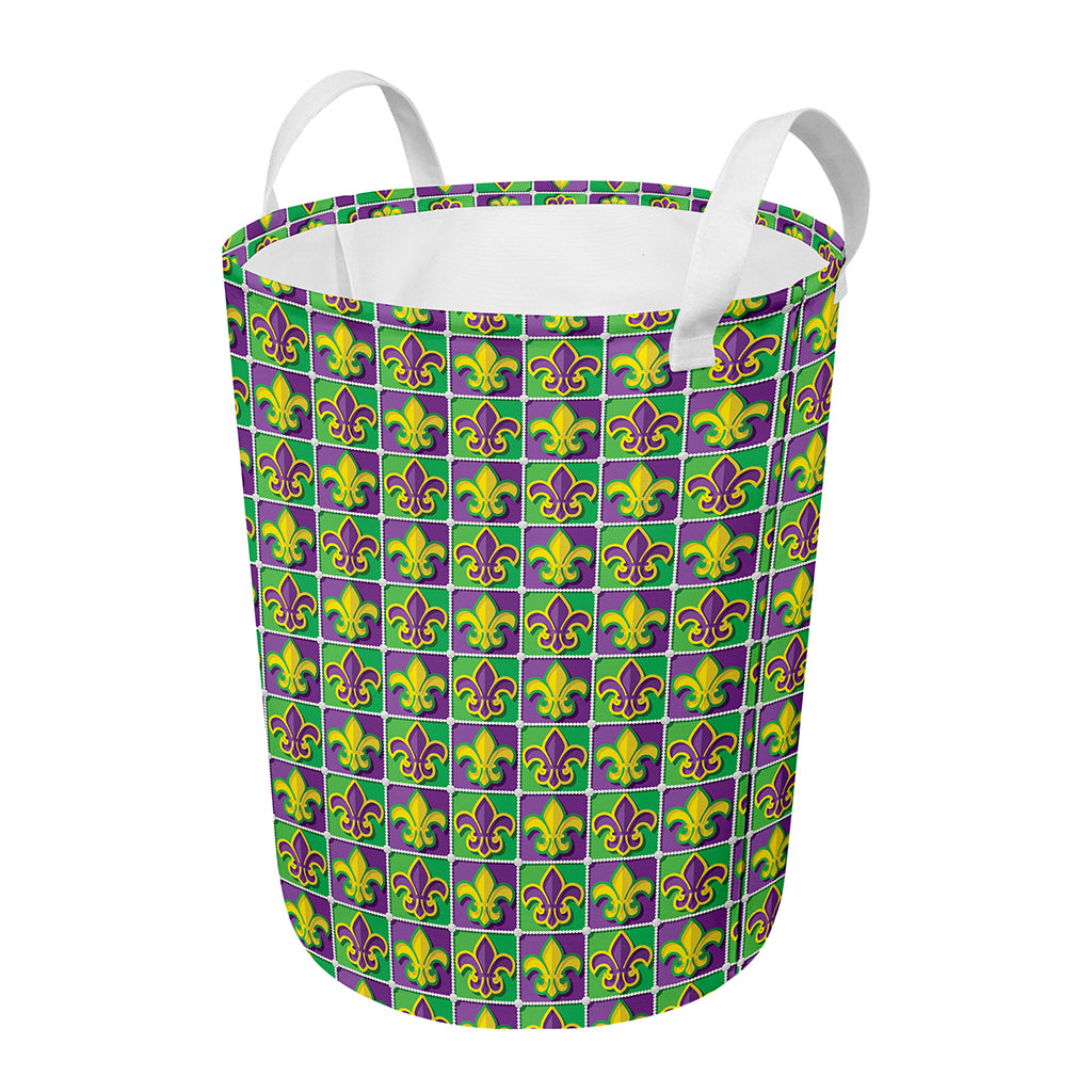 Mardi Gras Fleur De Lis Pattern Print Round Laundry Basket