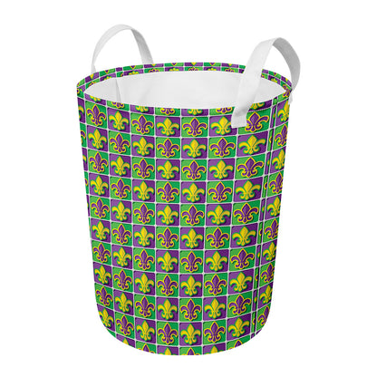 Mardi Gras Fleur De Lis Pattern Print Round Laundry Basket