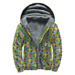 Mardi Gras Fleur De Lis Pattern Print Sherpa Lined Zip Up Hoodie