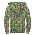 Mardi Gras Fleur De Lis Pattern Print Sherpa Lined Zip Up Hoodie