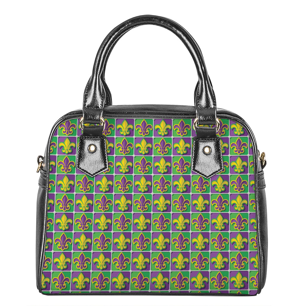 Mardi Gras Fleur De Lis Pattern Print Shoulder Handbag