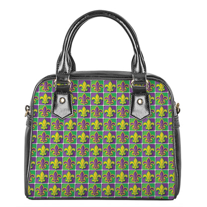 Mardi Gras Fleur De Lis Pattern Print Shoulder Handbag