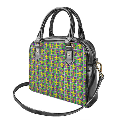 Mardi Gras Fleur De Lis Pattern Print Shoulder Handbag