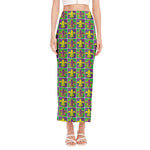 Mardi Gras Fleur De Lis Pattern Print Side Slit Maxi Skirt