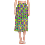 Mardi Gras Fleur De Lis Pattern Print Side Slit Midi Skirt