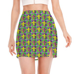 Mardi Gras Fleur De Lis Pattern Print Side Slit Mini Skirt