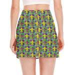 Mardi Gras Fleur De Lis Pattern Print Side Slit Mini Skirt