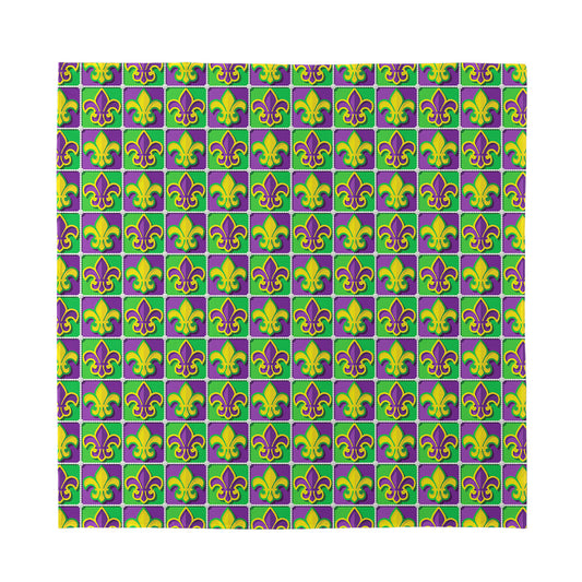 Mardi Gras Fleur De Lis Pattern Print Silk Bandana