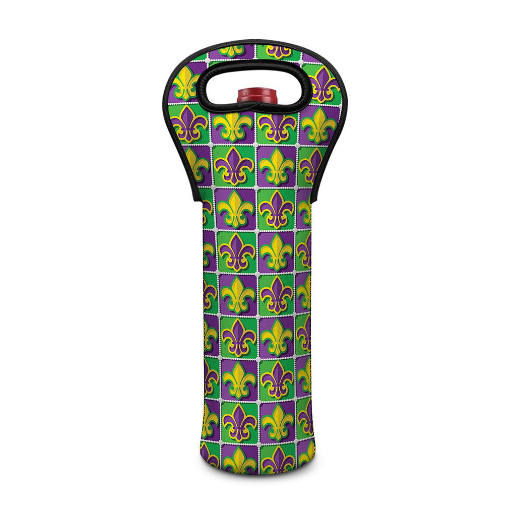 Mardi Gras Fleur De Lis Pattern Print Single Neoprene Wine Tote