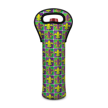 Mardi Gras Fleur De Lis Pattern Print Single Neoprene Wine Tote