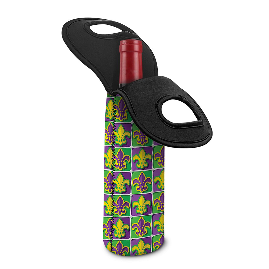 Mardi Gras Fleur De Lis Pattern Print Single Neoprene Wine Tote