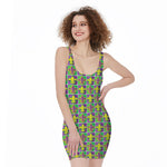Mardi Gras Fleur De Lis Pattern Print Sleeveless Bodycon Dress