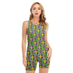Mardi Gras Fleur De Lis Pattern Print Sleeveless One Piece Swimsuit