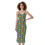 Mardi Gras Fleur De Lis Pattern Print Slim Fit Midi Cami Dress
