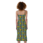 Mardi Gras Fleur De Lis Pattern Print Slim Fit Midi Cami Dress