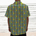 Mardi Gras Fleur De Lis Pattern Print Textured Short Sleeve Shirt