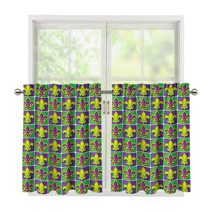 Mardi Gras Fleur De Lis Pattern Print Tier Curtains