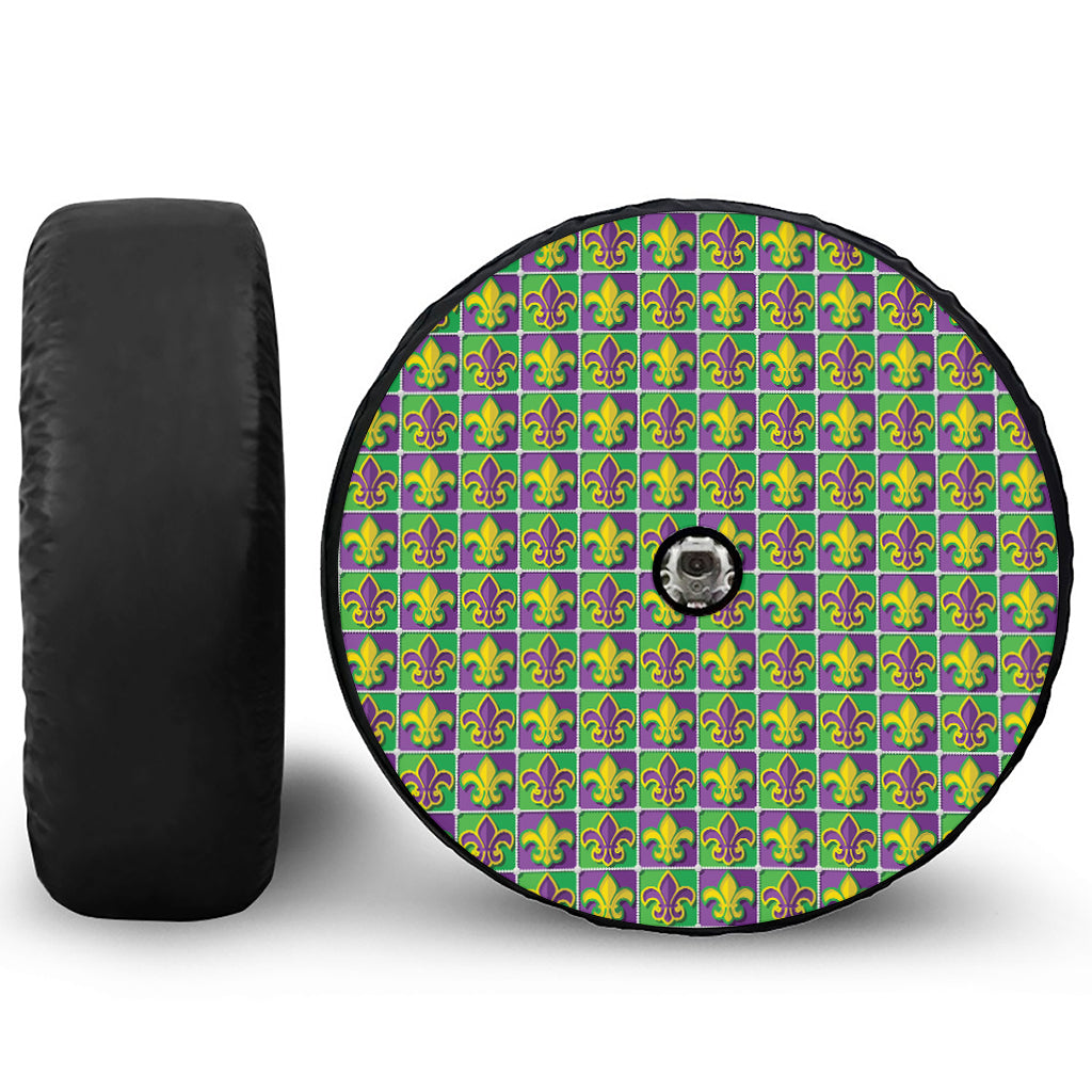 Mardi Gras Fleur De Lis Pattern Print Tire Cover With Camera Hole