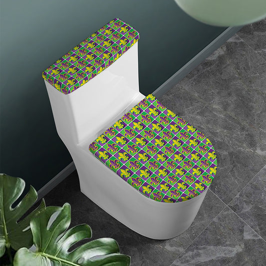 Mardi Gras Fleur De Lis Pattern Print Toilet Lid And Tank Cover Set