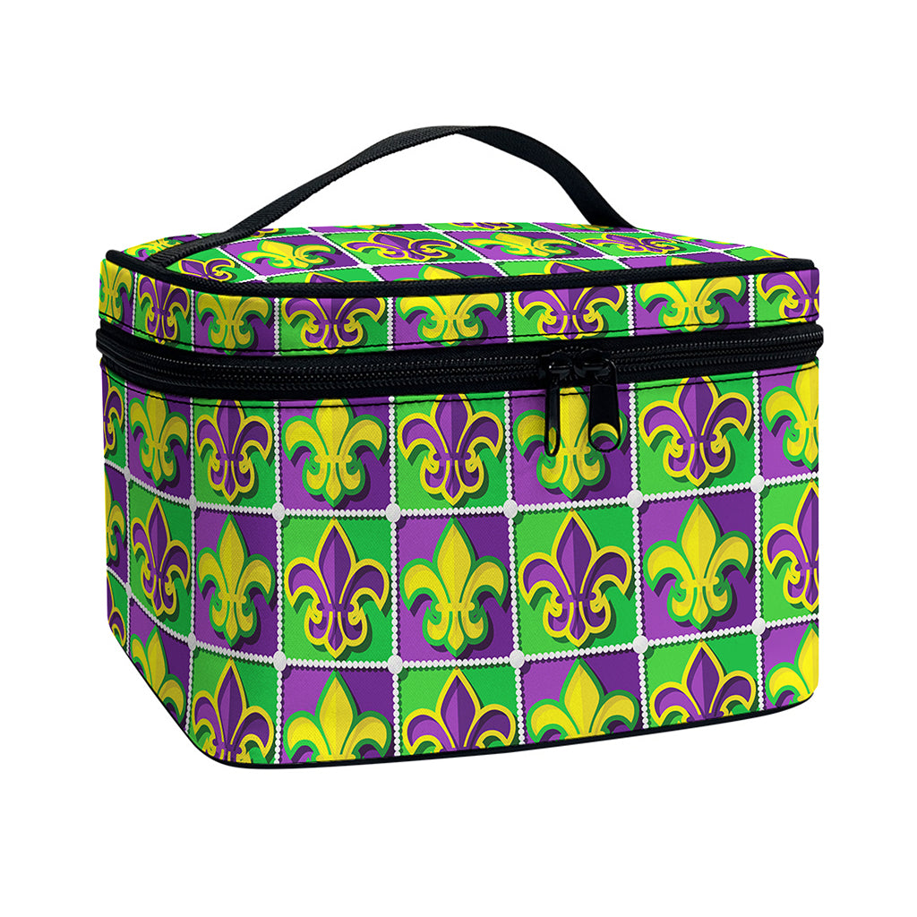 Mardi Gras Fleur De Lis Pattern Print Travel Makeup Bag