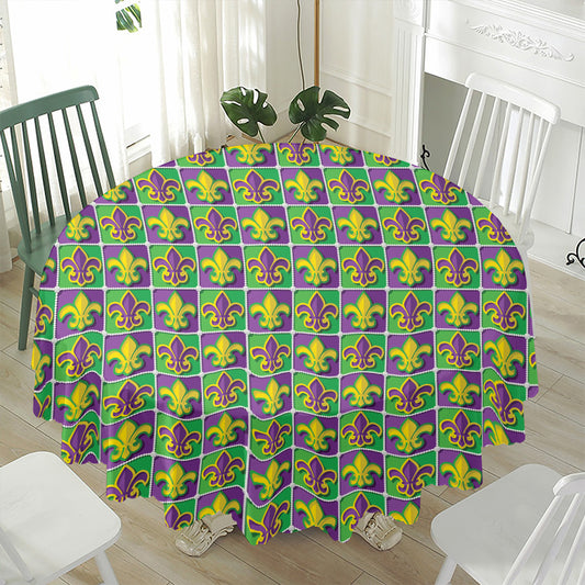 Mardi Gras Fleur De Lis Pattern Print Waterproof Round Tablecloth