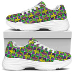 Mardi Gras Fleur De Lis Pattern Print White Chunky Shoes