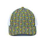 Mardi Gras Fleur De Lis Pattern Print White Mesh Trucker Cap