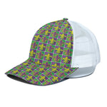 Mardi Gras Fleur De Lis Pattern Print White Mesh Trucker Cap