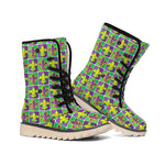 Mardi Gras Fleur De Lis Pattern Print Winter Boots