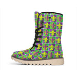 Mardi Gras Fleur De Lis Pattern Print Winter Boots