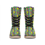 Mardi Gras Fleur De Lis Pattern Print Winter Boots