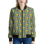 Mardi Gras Fleur De Lis Pattern Print Women's Bomber Jacket