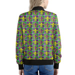Mardi Gras Fleur De Lis Pattern Print Women's Bomber Jacket