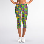 Mardi Gras Fleur De Lis Pattern Print Women's Capri Leggings
