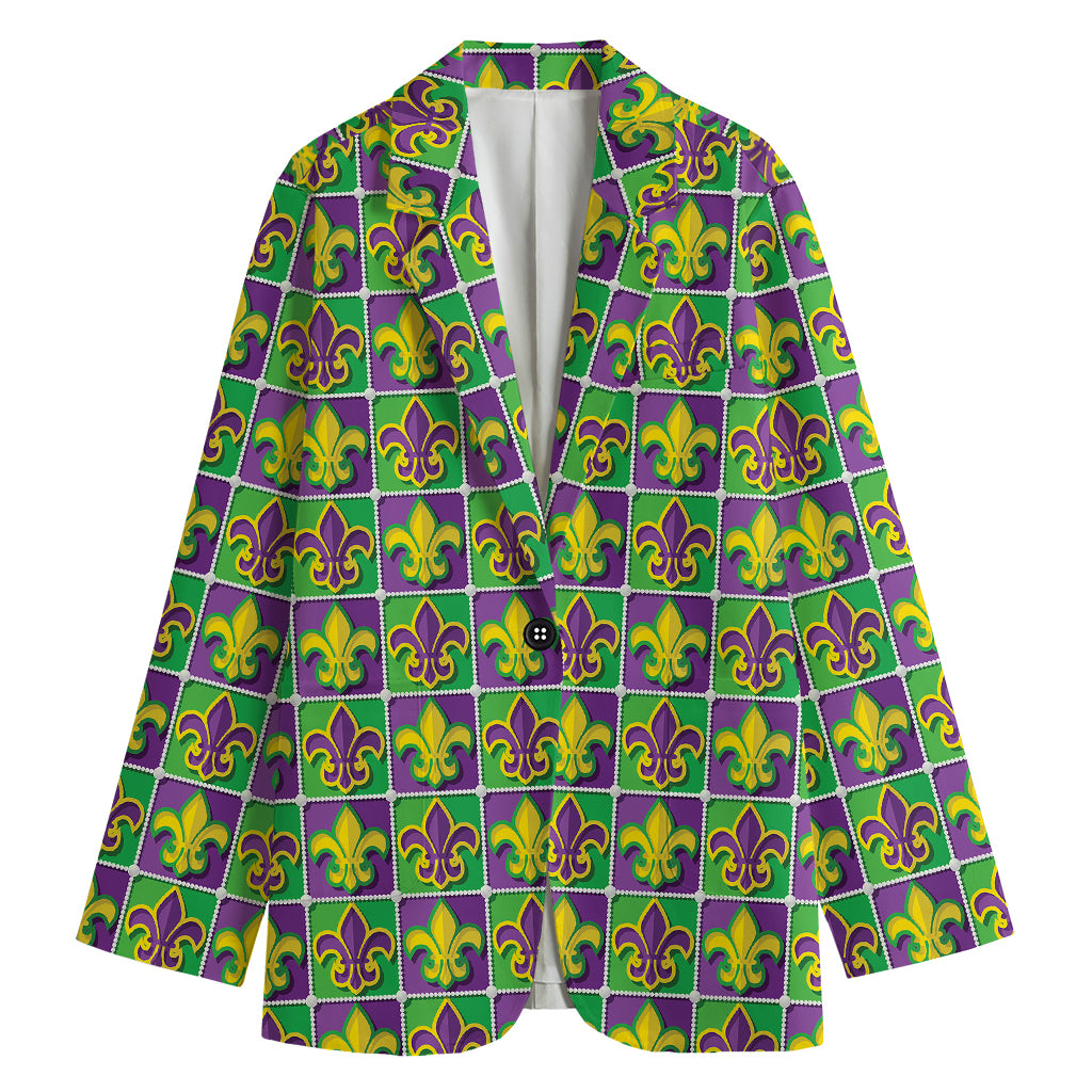 Mardi Gras Fleur De Lis Pattern Print Women's Cotton Blazer